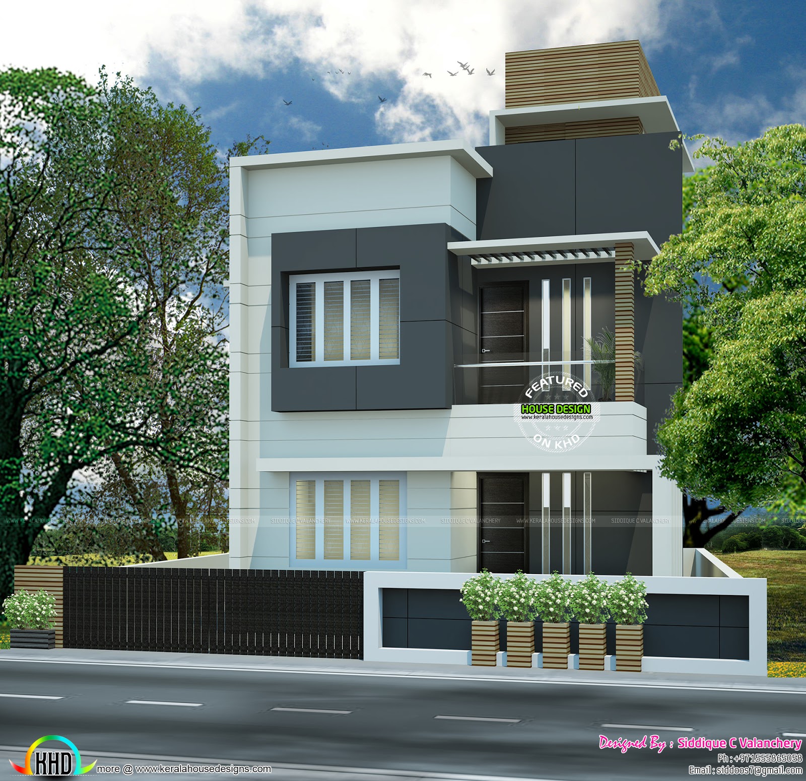  Small  plot flat  roof  house  Kerala home  design  and floor 