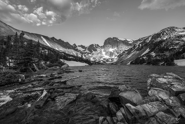 Lake Isabelle in the Indian Peaks Wilderness, Colorado.  Black and white photography by Aaron Spong