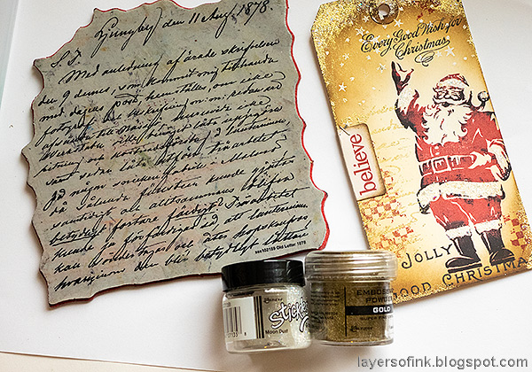 Layers of ink - Double-stamped Santa Tag Tutorial by Anna-Karin Evaldsson. Stamp with Simon Says Stamp Old Letter.