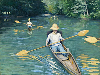  quadro Skiff mostra uma pessoa em cada canoa praticando o skiff 