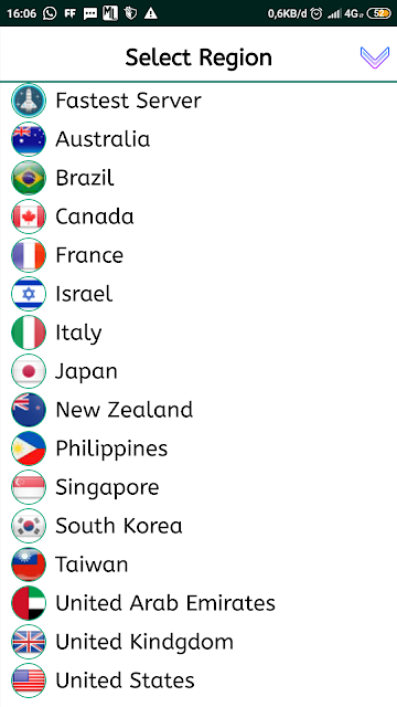 Pemilihan server di aplikasi shuttle vpn