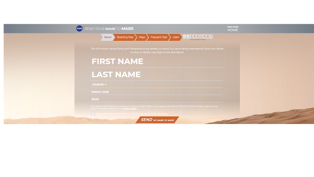 मंगल ग्रह अपना नाम  पर भेजे 2020