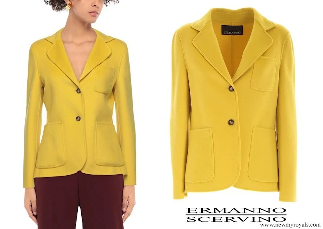 Princess Stephanie wore Ermanno Scervino wool single-breasted jacket in yellow