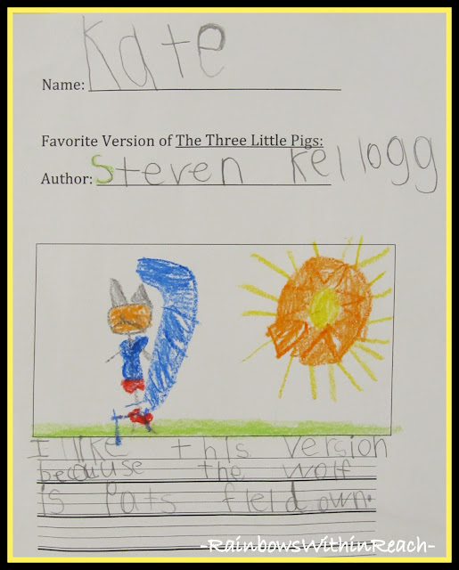 photo of: Kindergarten Writing and Drawing Comparative Choice for Three Little Pigs