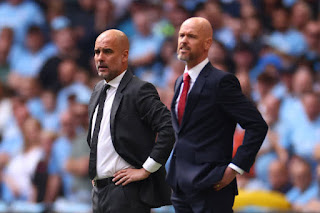 Pep Guardiola manager of Manchester City alongside Erik ten Hag Manager/Head Coach of Manchester United