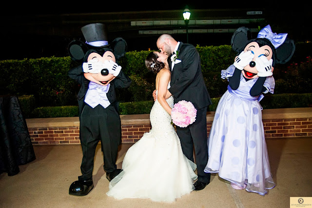 Disney World Wedding Photography Kissing with Minnie and Mickie