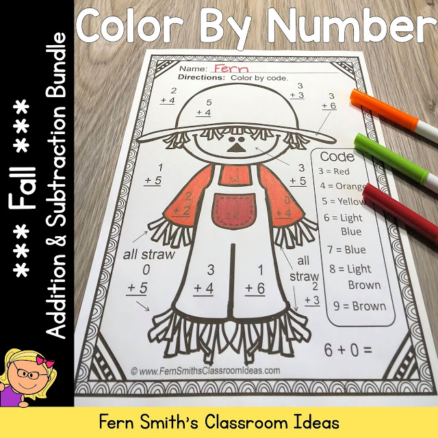 ** BEST SELLER ** You will love the ease of these Ten Adorable Fall Themed Color by Number Addition and Subtraction for Fall and Autumn Resource. Your students will adore these TEN Fall Color By Number Worksheets while learning and reviewing important skills at the same time! You will love the no prep, print and go ease of these printables. As always, answer keys are included. 10 adorable Fall Themed Color by Code Addition and Subtraction for Fall and Autumn. #FernSmithsClassroomIdeas