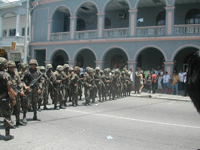 Soldiers maintaining order in La Ceiba, Honduras