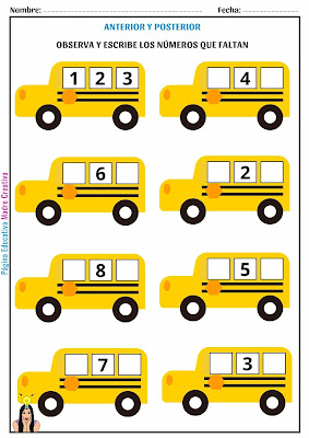 Matemáticas - Actividades con anterior y posterior para niños