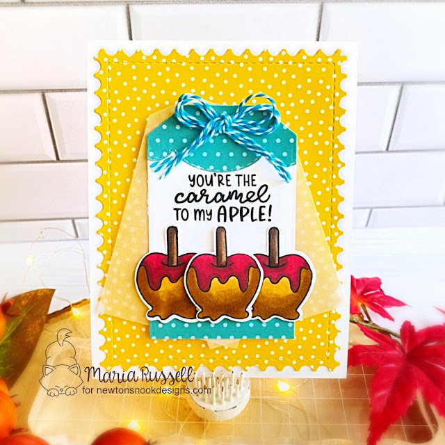Caramel Apples Card by Maria Russell | Autumn Apples Stamp Set, Fancy Edges Tag Die Set, Autumn Paper Pad by Newton's Nook Designs #newtonsnook #handmade