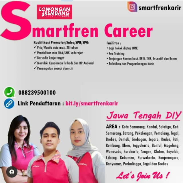 Lowongan Kerja Pegawai Promotor Sales SPB SPG Smartfren Rembang dan Jawa Tengah