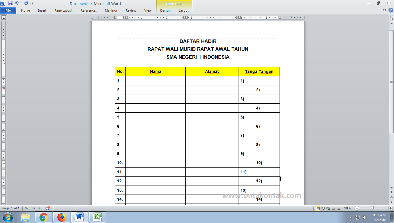 Format Daftar Hadir Rapat Excel