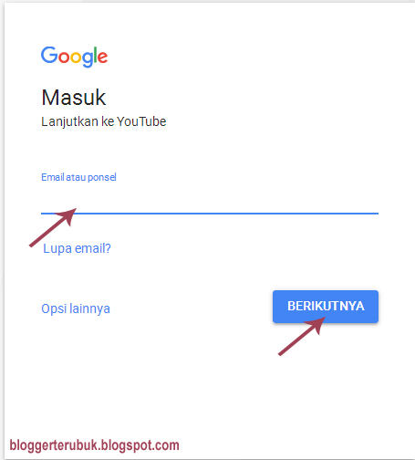 masukkan email gmail untuk login ke youtube