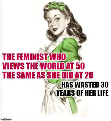 The feminist who views the world at 50 the same as she did at 20 has wasted 30 years of her life. Memes by Eve