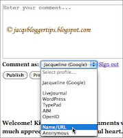 Screenshot to show ID options when commenting on Blogger