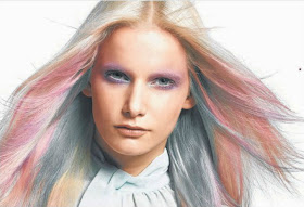 Blushing beauty: Goldwell's Beautify looks include this one, which bravely blends soft-pink shades with blonde and mint-blue hue.