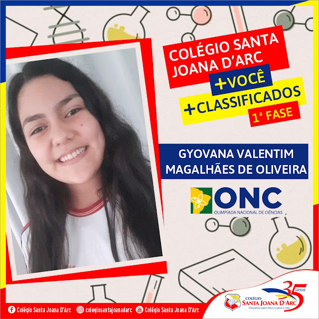 Alunos do Colégio Santa Joana D'Arc classificados para a 2ª fase das Olimpíadas Nacional de Ciências. 