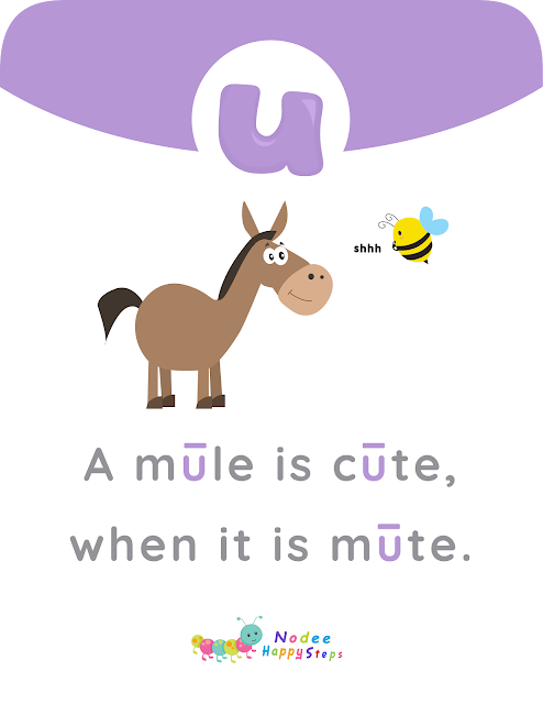 Long and Short Vowels Sounds for Kids - u - mule mute