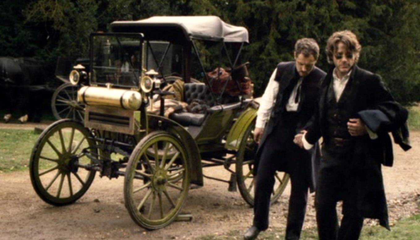 Just A Car Guy: that cool old vehicle in the 2nd Sherlock Holmes movie,  Game of Shadows is an scratch built new, to look like a 1893 Duryea