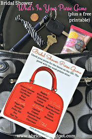 Planning a bridal shower? You NEED to print this FREE bridal shower what's in your purse game from www.abrideonabudget.com. #bridalshower #bridalshowergames #whatsinyourpursegame