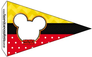 Mickey en Fondo Amarillo con Zigzags y Rojo con Lunares: Imprimibles Gratis para Fiestas.