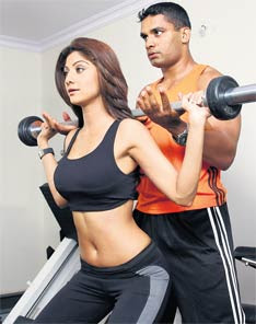 Shilpa Shetty Doing Jim with coacher Sherin poojari