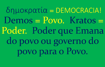 A imagem nas cores do Brasil nos traz a definição de democracia. Democracia: poder que emana do povo para o povo.