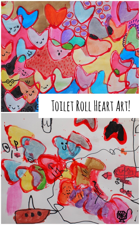 Toilet Roll Stamped Heart Art - Fun Valentine's art project to do with the kiddos