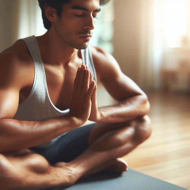 Person deeply focused on their yoga practice, illustrating mind-body connection