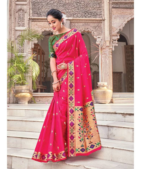 Pink Woven Work Traditional Silk Sari