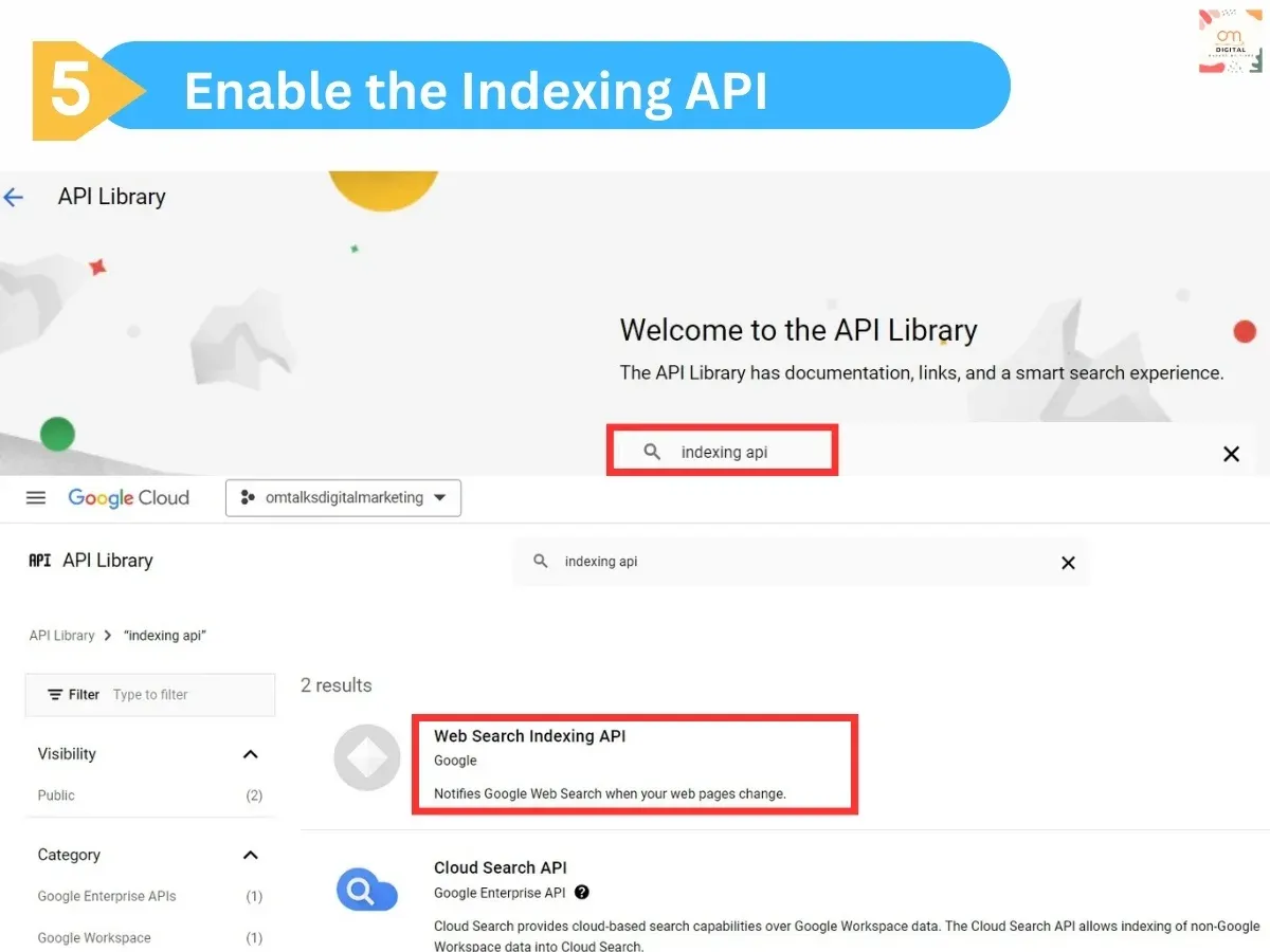 Enable the Indexing API 3