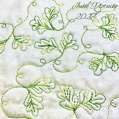 Green machine stitching of small oak leaves