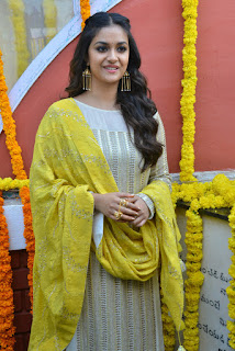 Keerthy Suresh in White Dress with Yellow Dupatta