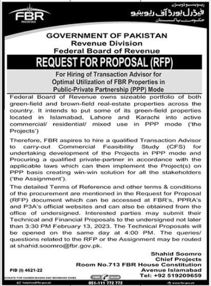 Latest Federal Board of Revenue FBR Consultant Posts Islamabad 2023