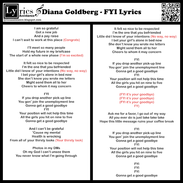 Diana Goldberg - FYI Lyrics | lyricsassistance.blogspot.com