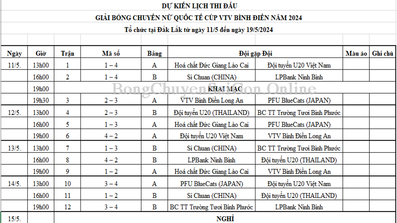 Lịch thi đấu dự kiến Cúp quốc tế nữ Bình Điền 2024 tại ĐakLak