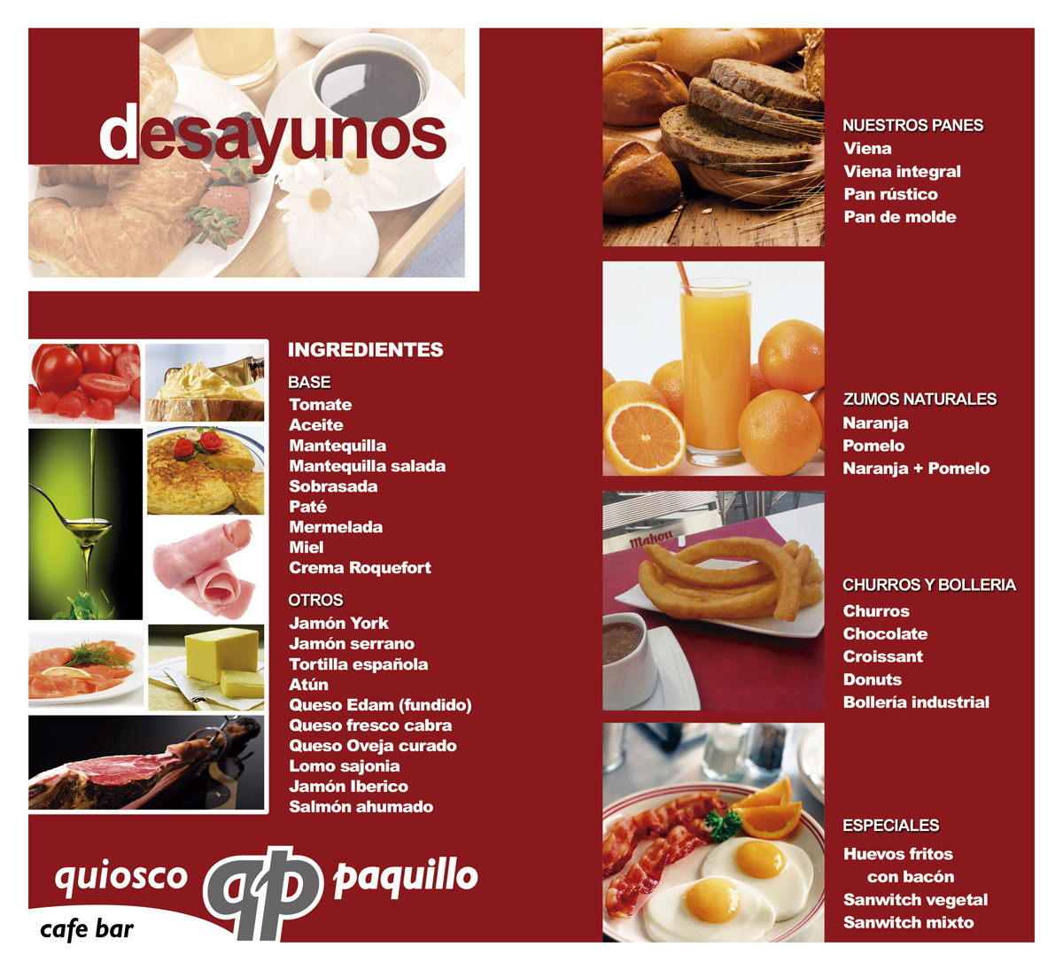 Quiosco Paquillo (Almería) Cafe-Bar: carta desayunos