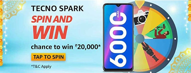 Amazon Tecno Spark Spin and Win answers of 02nd October 2020