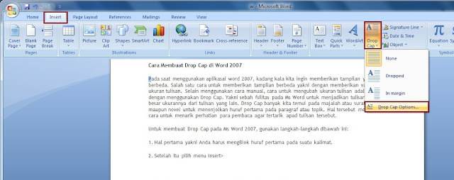 Cara Membuat Drop Cap di Word 2007