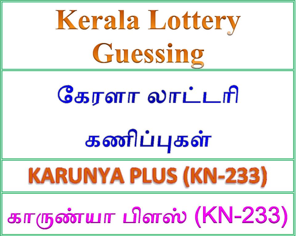 KARUNYA PLUS KN-233  04.10.2018  Kerala Lottery Guessing 