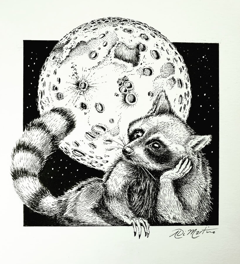 02-Daydreaming-raccoon-Fantasy-Drawings-Angelo-Di-Martino-www-designstack-co
