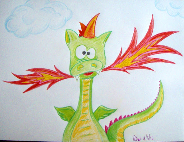 silly dragon funny coloured pencil drawing