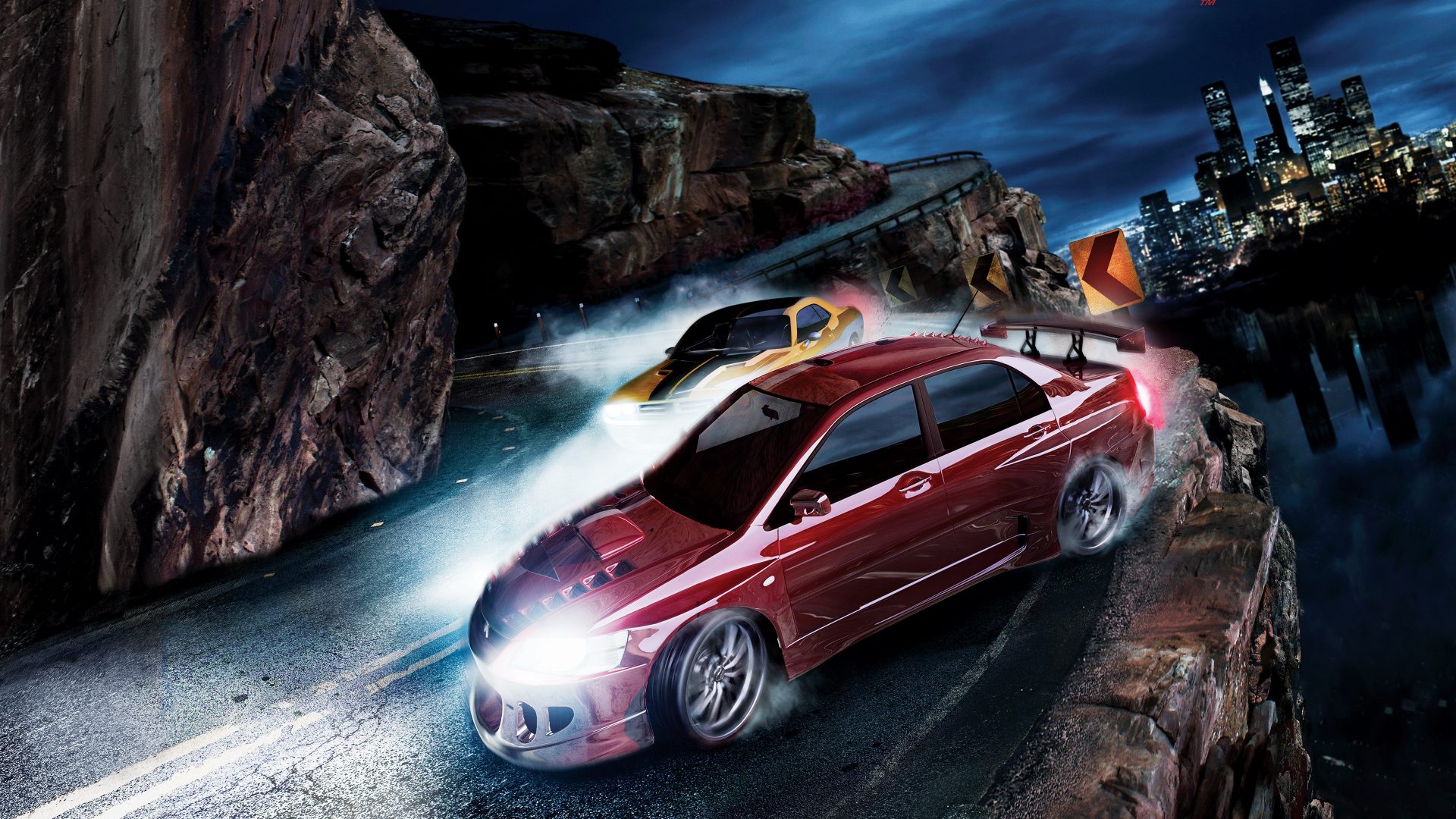 Imagem da capa do NFS Carbon com dois carros correndo no canyon