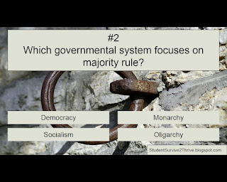 Which governmental system focuses on majority rule? Answer choices include: Democracy, Monarchy, Socialism, Oligarchy