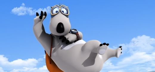 Flying bernard bear cartoon