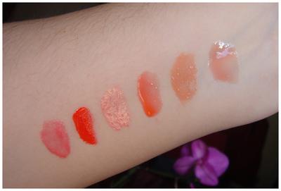 I gloss per l'estate 2010: nyx peach, illamasqua temper, sephora 12, makeupforever 2, kiko 01, clinique 03