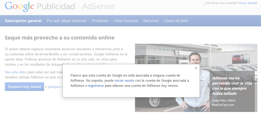 Registro cuenta Google AdSense