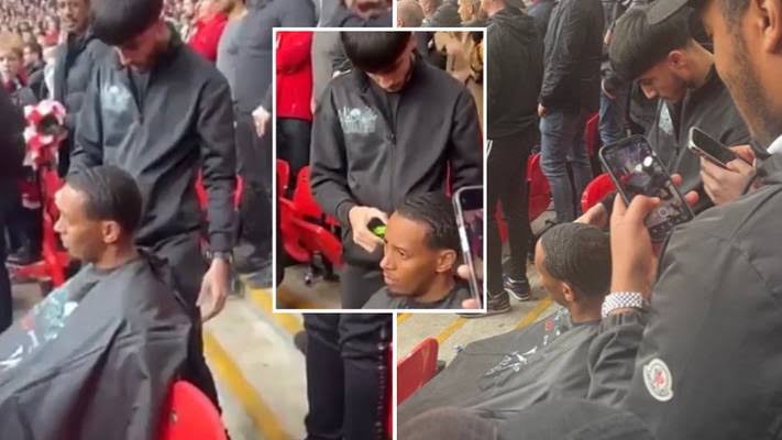 Surprise at Wembley as Man United supporter spotted getting haircut during Man United vs. Brighton match