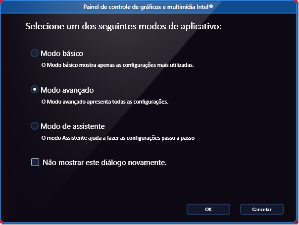 Clique em Modo avançado, depois em Ok