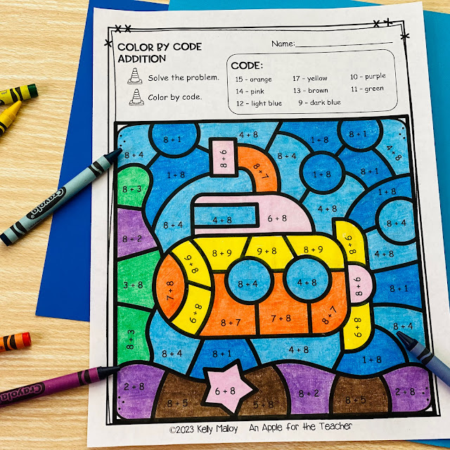 Rev Up Math Facts Skills with Transportation-Themed Addition Color by Number Worksheets